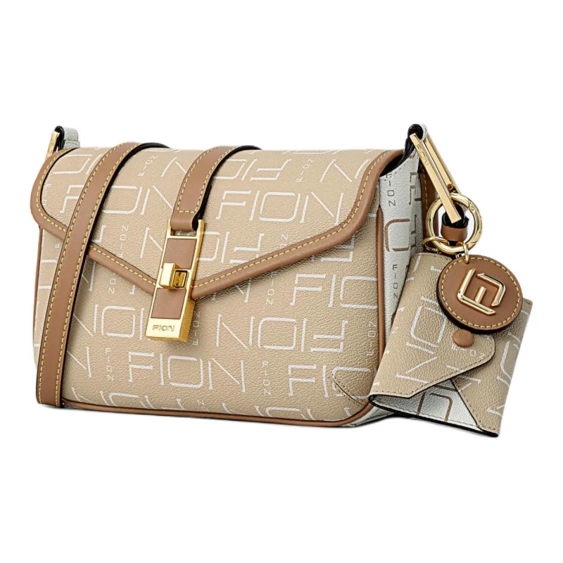 FION Canvas Bag Fashion Small Square Bag Niche Premium Combo Bag University Student Backpack Shoulder Bag Women's Brown-6
