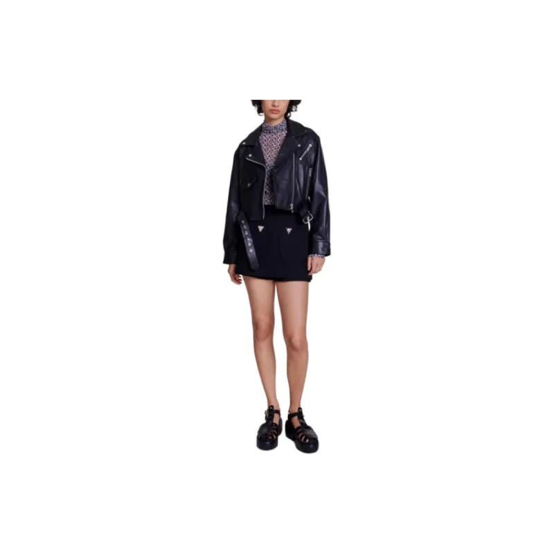Maje Belted Cropped Leather Jacket-1