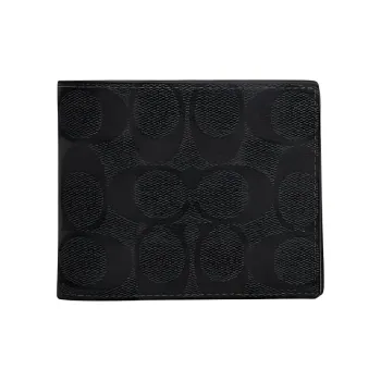 COACH Canvas Card Holder Wallet Men's Black Antique Nickel & Bright Turquoise & Charcoal