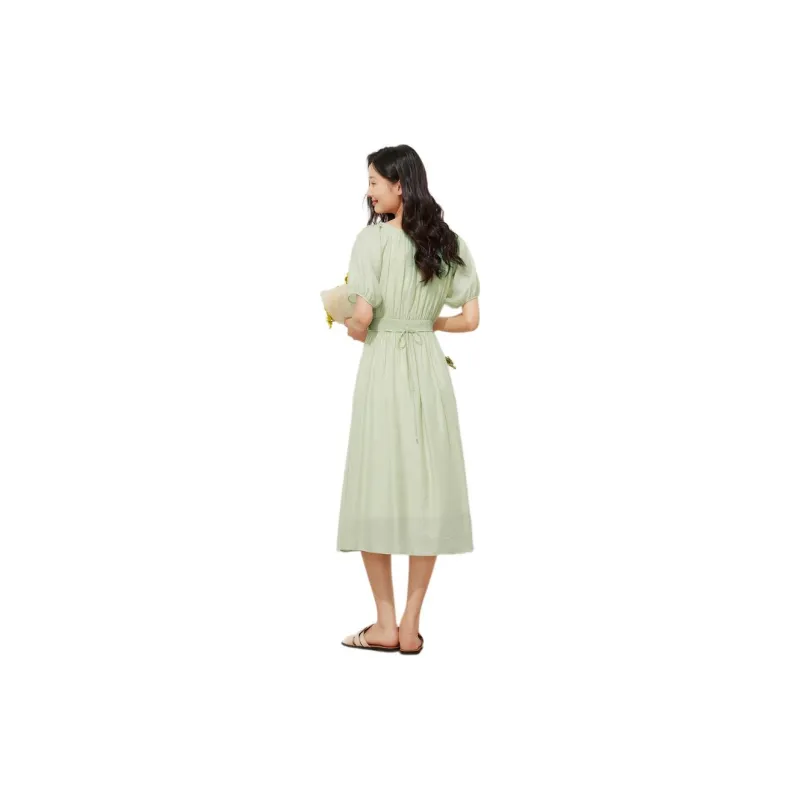 Fragment Short Sleeved Dress Women's Pea Green-2