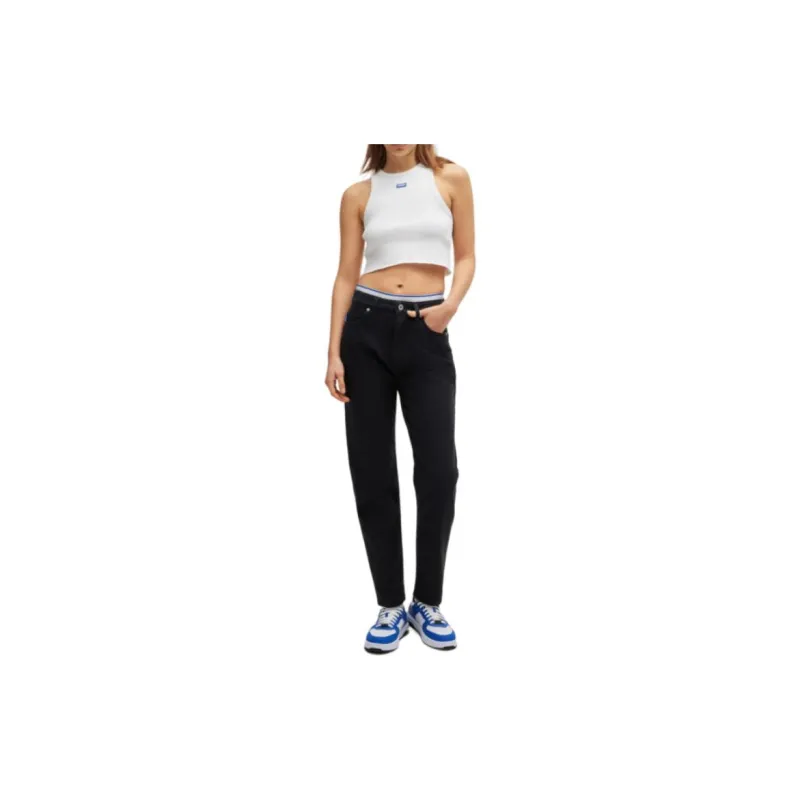 HUGO BOSS Mom-Fit Jeans In Black Rinse-Wash Denim Jeans Women's Black-1