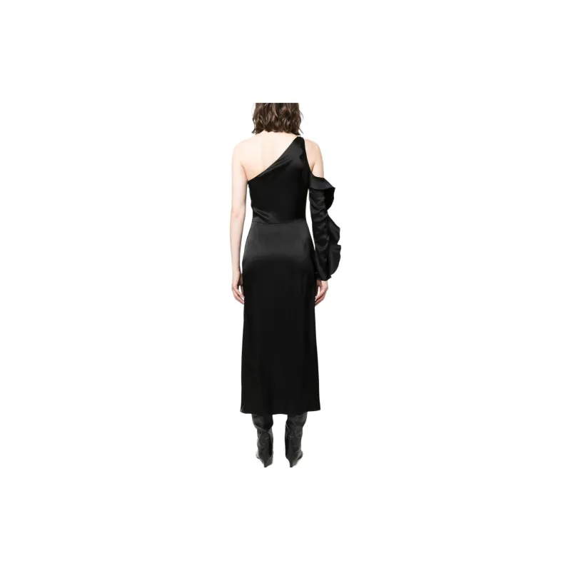 DAVID KOMA Asymmetric Ruffle trim Satin Dress-2