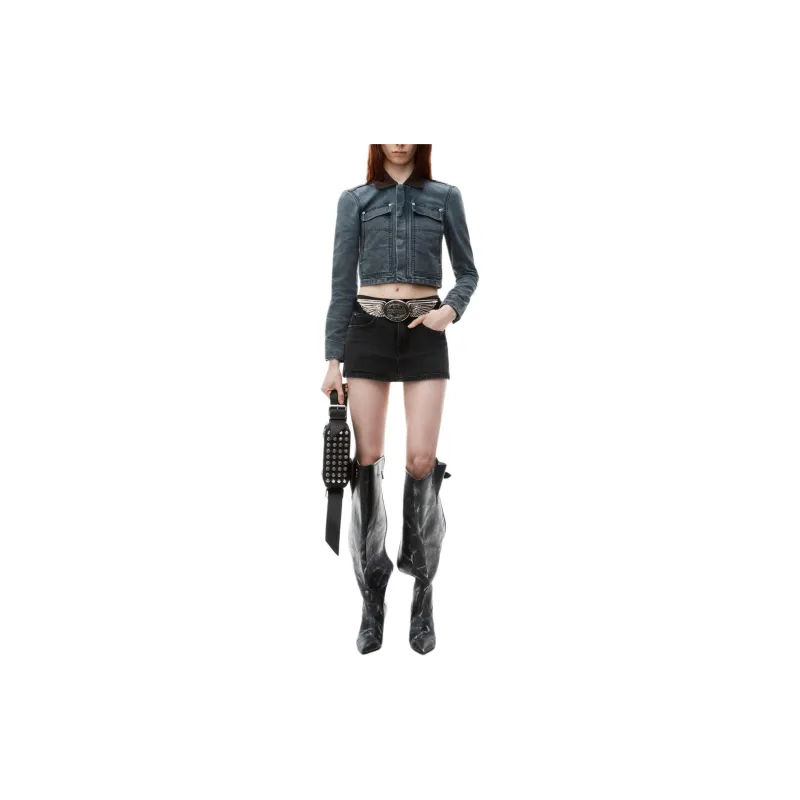 Alexander Wang Mid Rise Stretch Skort Grey Aged-1