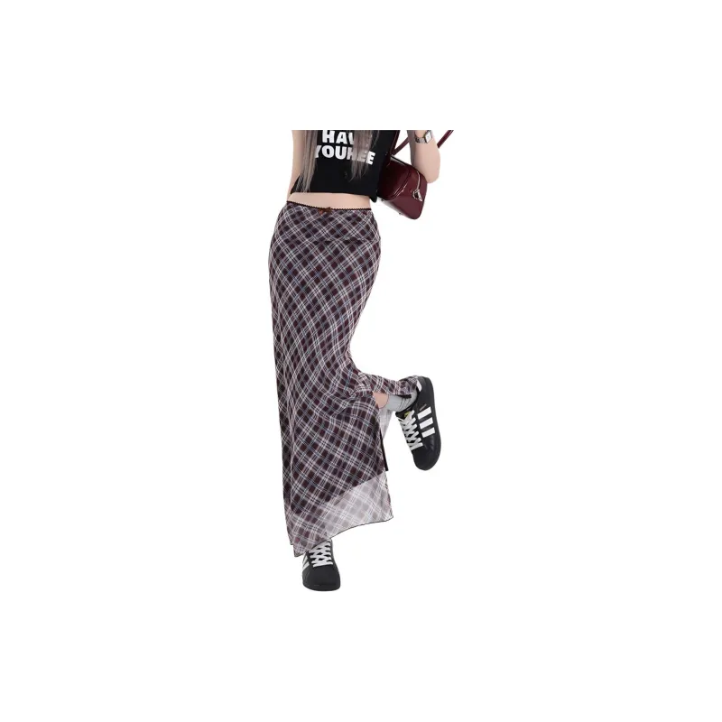 Kazakhstan Casual Long Skirts Women's Blue And Green Plaid-2