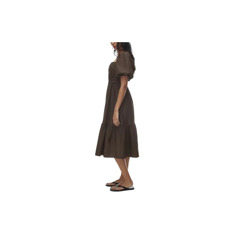 ARITZIA Wilfred Amuse Poplin Midi Dress Short-Sleeved Dresses Women's Rich Mocha Brown-2
