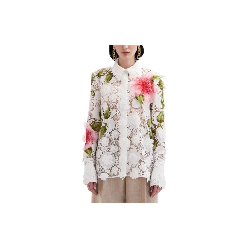 Oscar De La Renta Hibiscus-embroidered Floral-lace Blouse-2