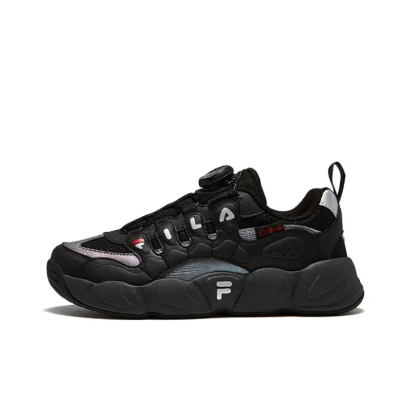 FILA KIDS Croissant Abrasion Resistant Shock Absorbers Low Top Children's Basketball Shoes Black Unisex-0