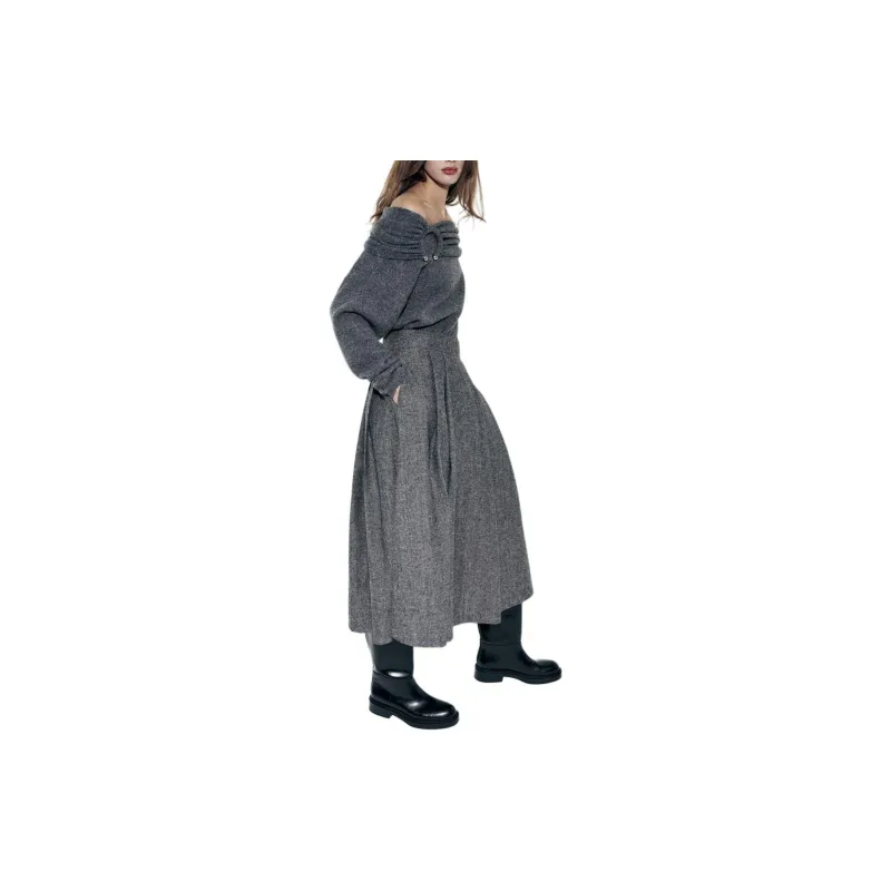 ZARA ZW Series Casual Long Skirt Women's Gray-2
