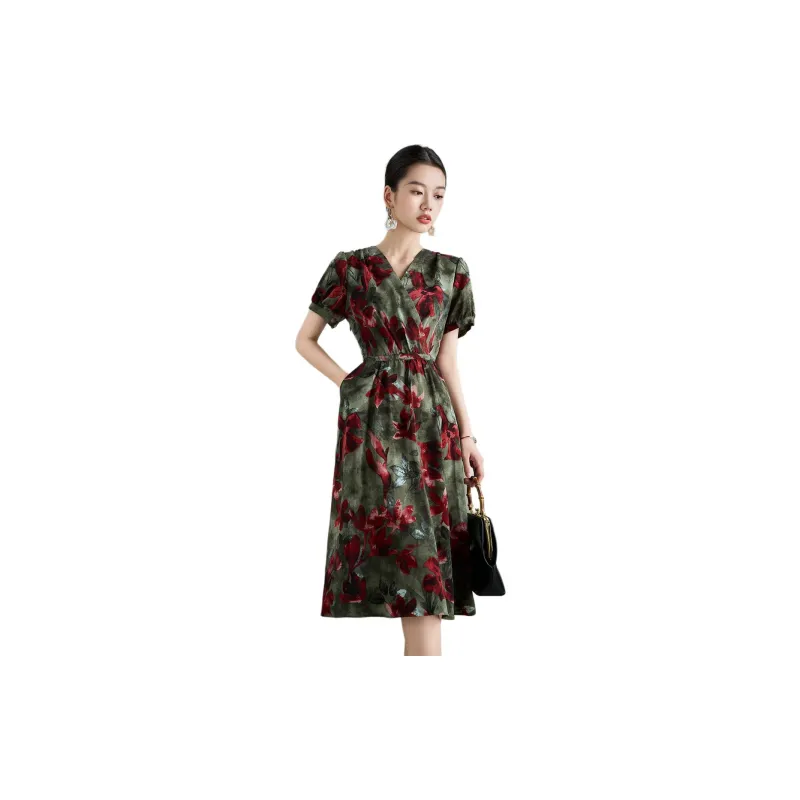 Mylan Short Sleeved Dresses Women's Large Green Floral-2