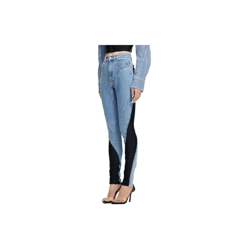 Mugler H&M Spiral Panel Jeans Light Denim Blue/Black-3