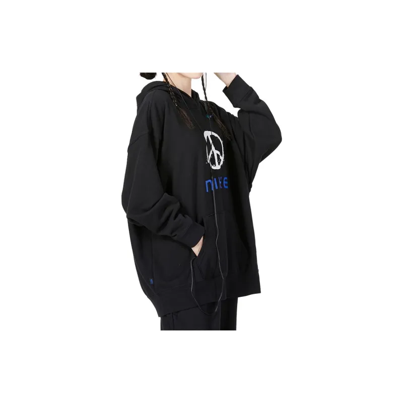Nike Sportswear Logo Print Hooded Pullover Sweatshirt Black-4