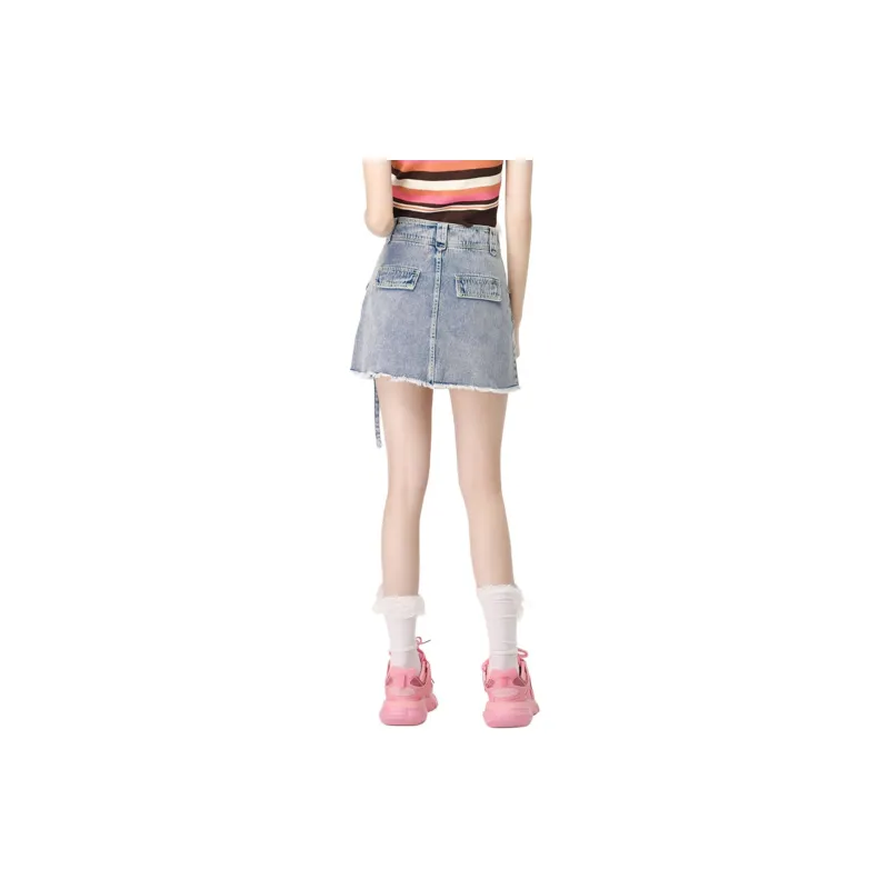 LALABOBO Denim Short Skirts Women's Medium Blue White-1