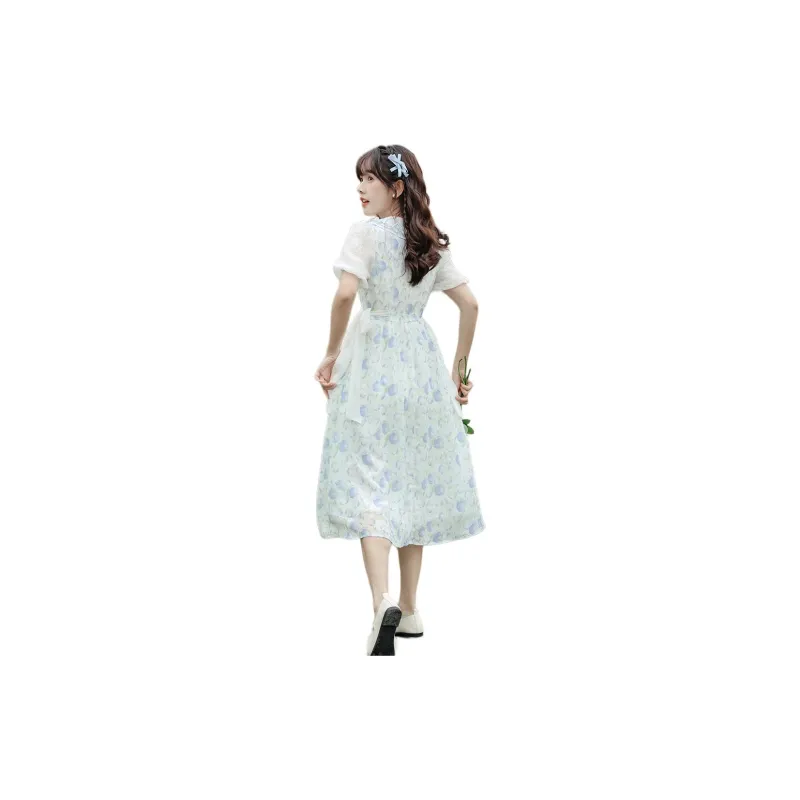 Juden Choi Short Sleeved Dresses Women's Blue Floral-1