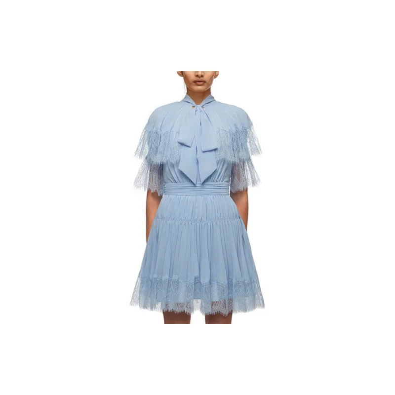 Self portrait Short Sleeved Dresses Women's Blue-3