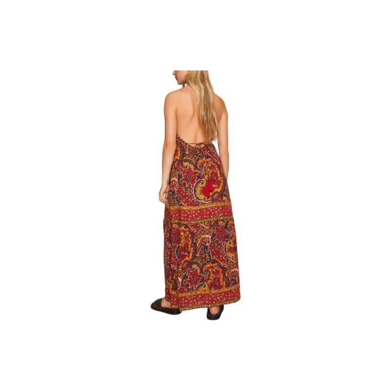 NASTY GAL Paisley Border Print Tie Back Maxi Beach Dress Sleeveless Dress Women's Rusty Red-1