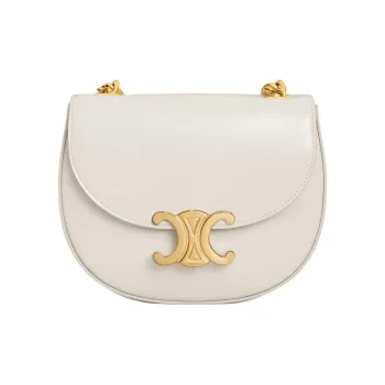 CELINE Lacquered Finish Cow Leather Handbag, Shoulder Bag Small Size Women's Cotton White