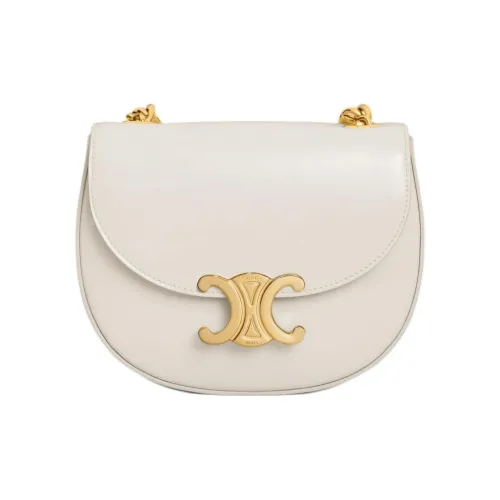 CELINE Lacquered Finish Cow Leather Handbag, Shoulder Bag Small Size Women's Cotton White
