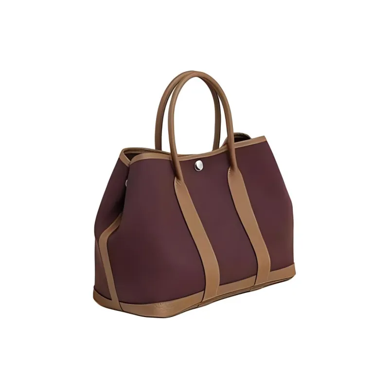 HERMES Garden Party Canvas With Negonda Calfskin Garden Bag Canvas Bag Handbag Women's Burgundy & Brown-1
