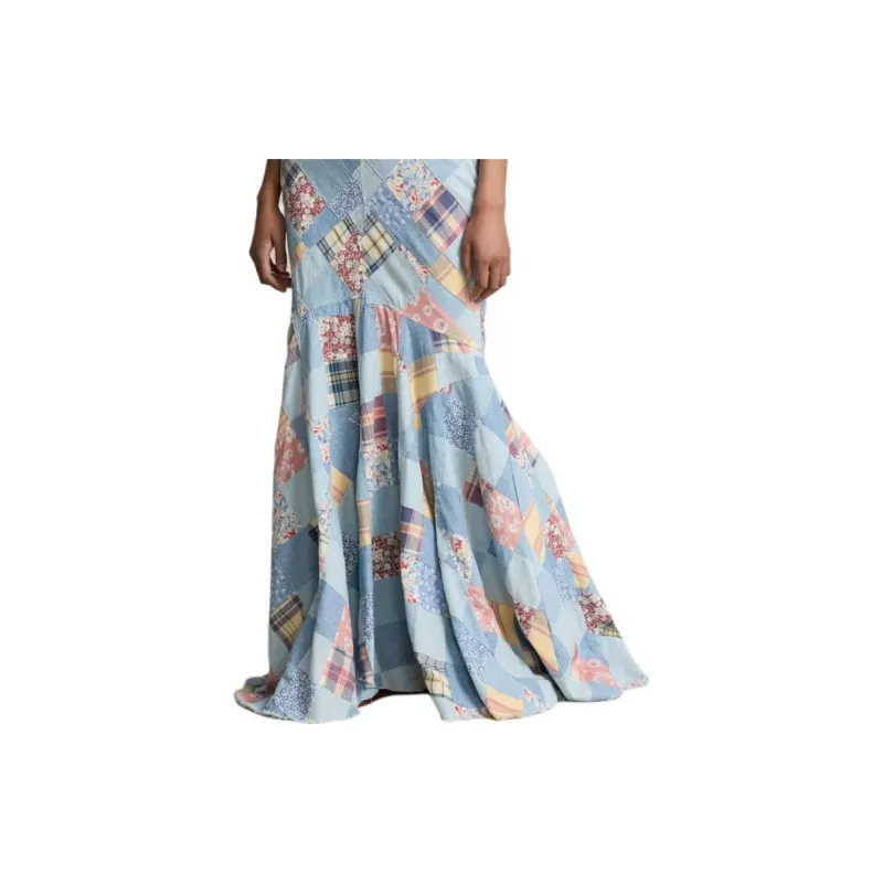 Polo Ralph Lauren Patchwork Chambray Maxi Skirt-4