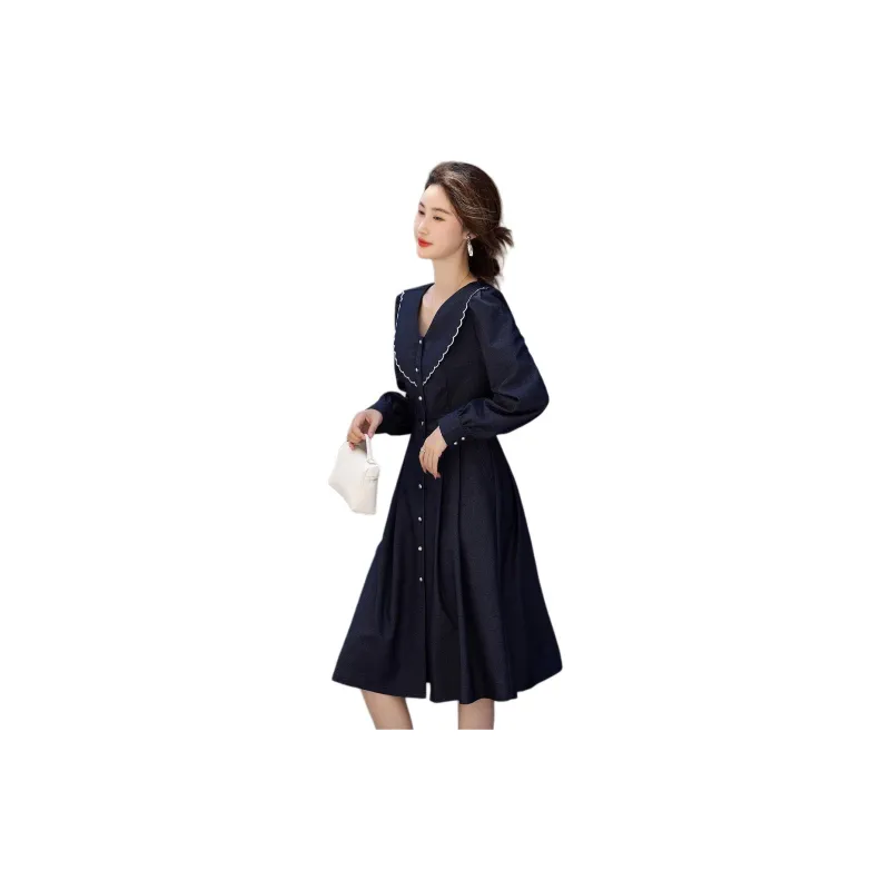 【dme】 Long Sleeved Dresses Women's Navy Blue-1