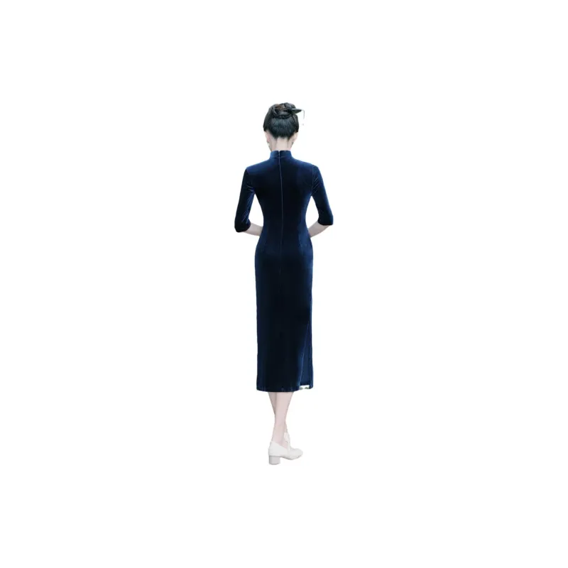 Red Colored Clothes Cheongsam Women's Blue-1