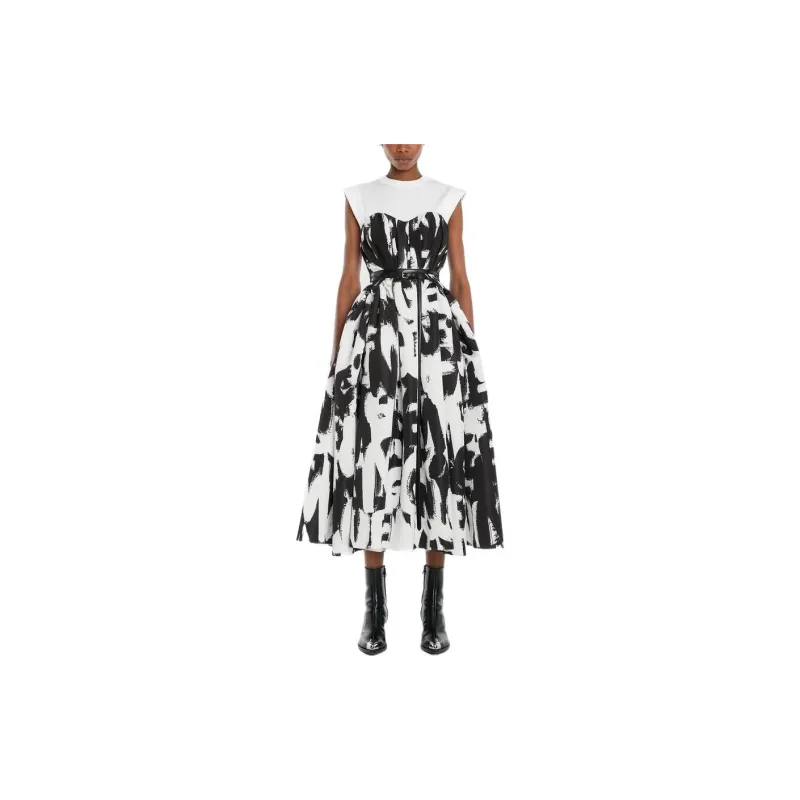 Alexander McQueen Sleeveless Dresses Women's Black/White-2