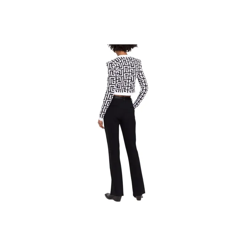BALMAIN Monogram Knit Cropped Cardigan 'Black/White'-2