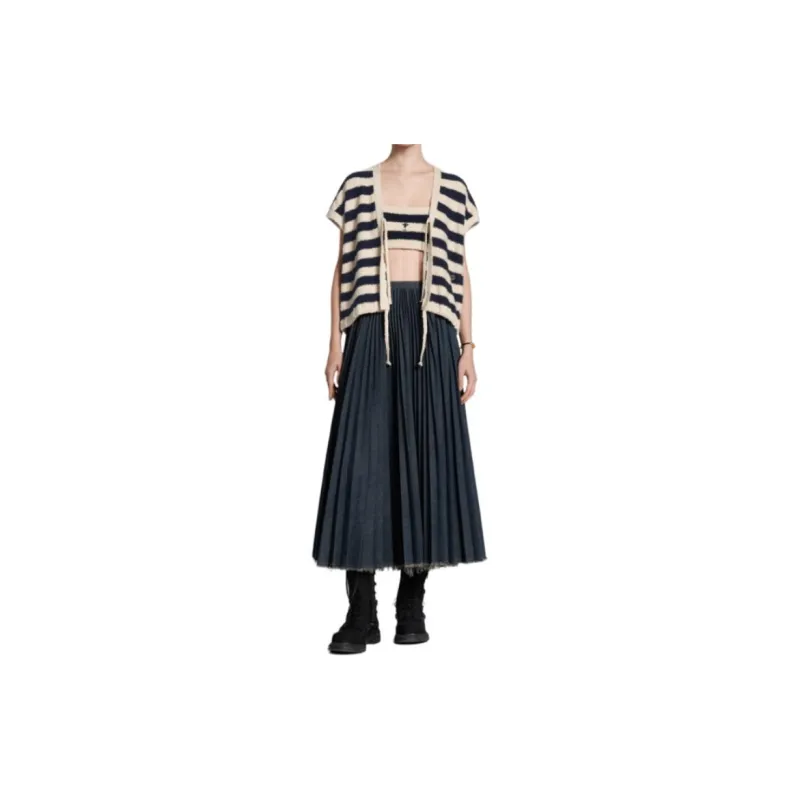 DIOR Mid-Length Pleated Skirt Casual Long Skirts Women's Blue-2