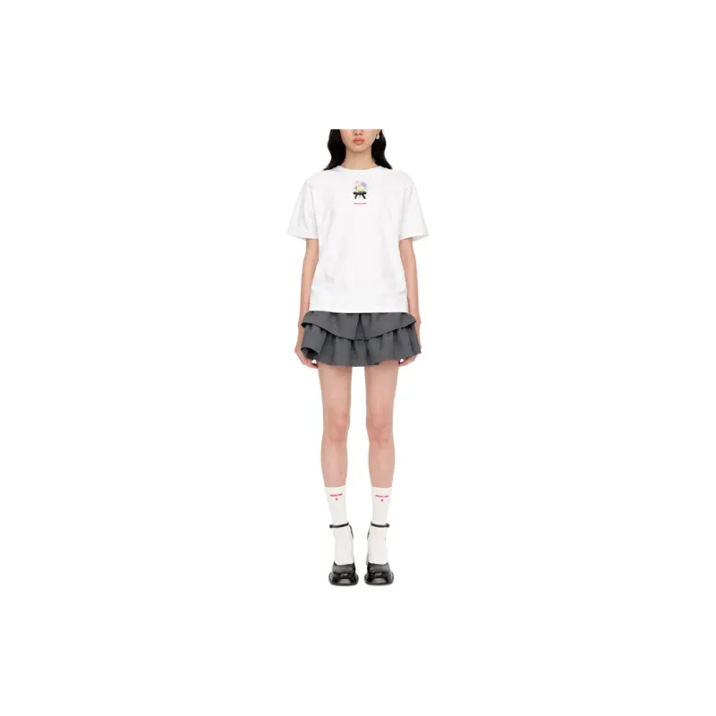 SHUSHUTONG Drop Shoulder Sleeve T Shirt Women's White-1