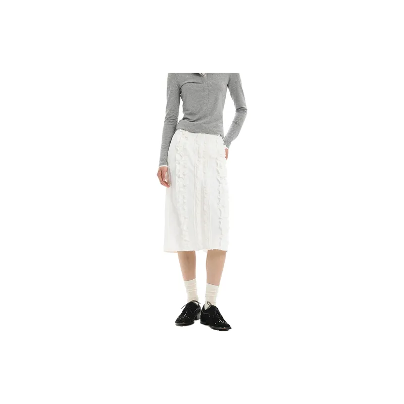 UNVESNO Casual Long Skirts Women's Goose Feather White-2