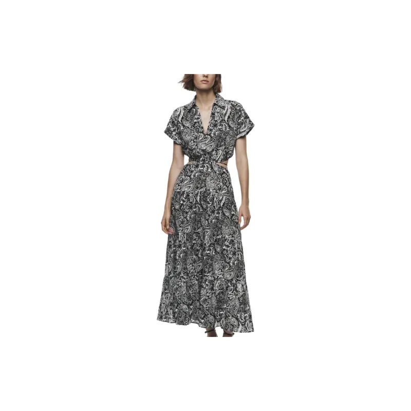 ZARA Short-Sleeved Dresses Women's Black/White-1