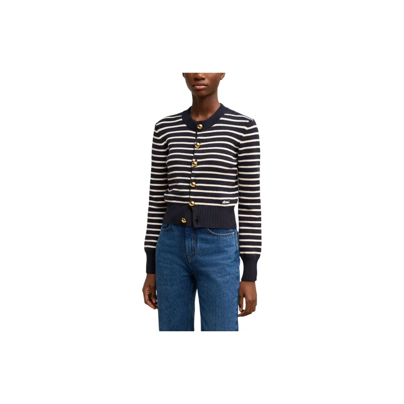 AMIPARIS Logo Embroidered Striped Knitted Cardigan-4