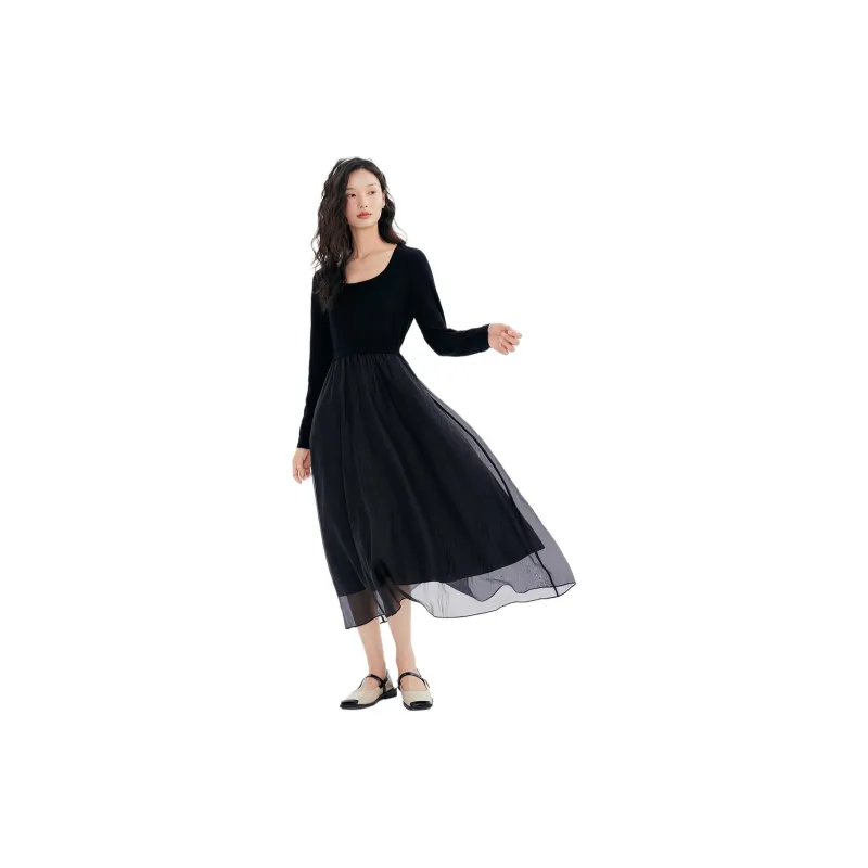 Fragment Long Sleeved Dresses Women's Black-2