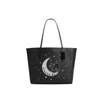 COACH PVC Bonded Leather Tote Bag Shopping Bag Handbag Large Size Women's Charcoal Gray & Black