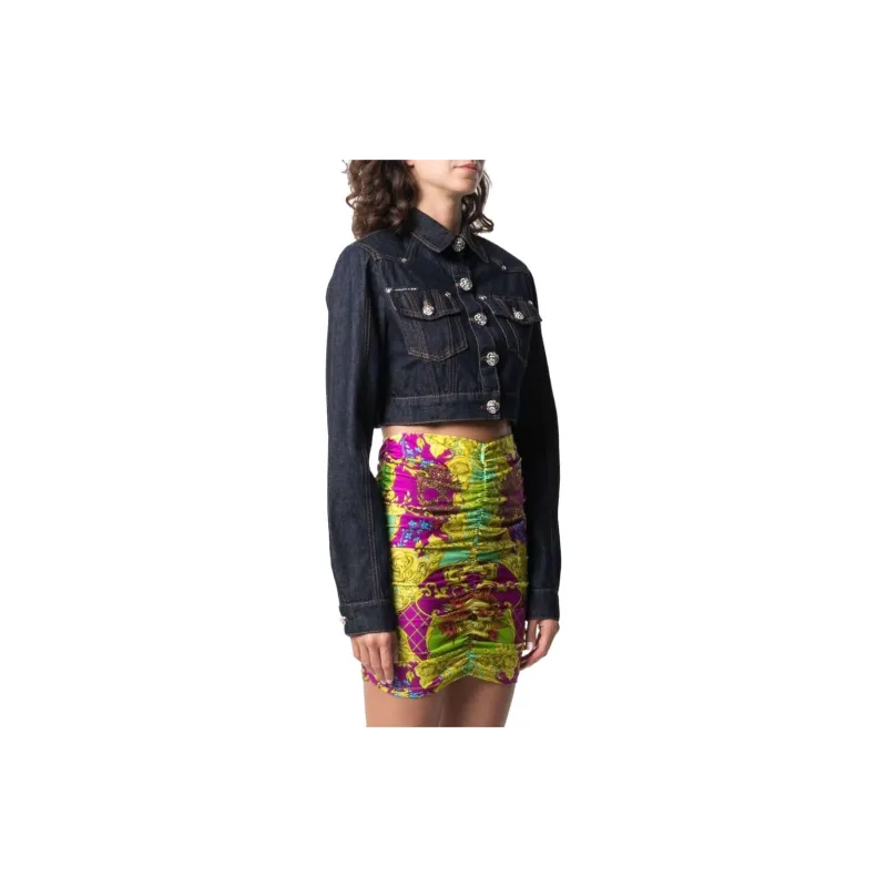 PHILIPP PLEIN Chains Cropped Denim Jacket-3