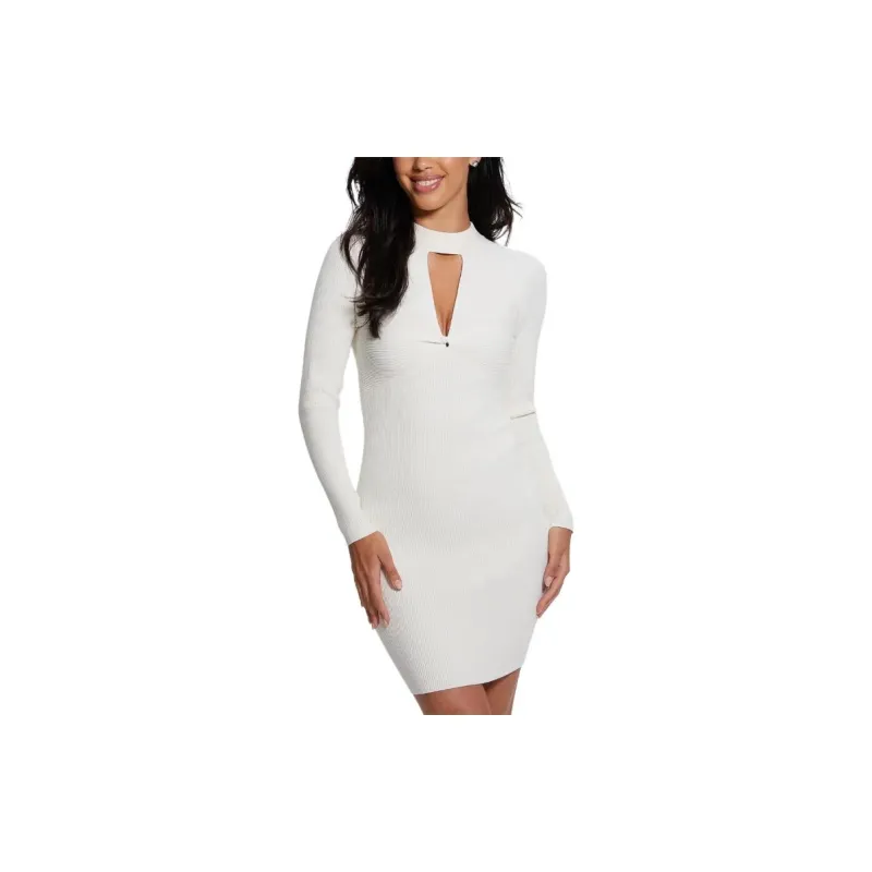 GUESS Cut-Out Mini Sweater Dress Long-Sleeved Dresses Women's White-2
