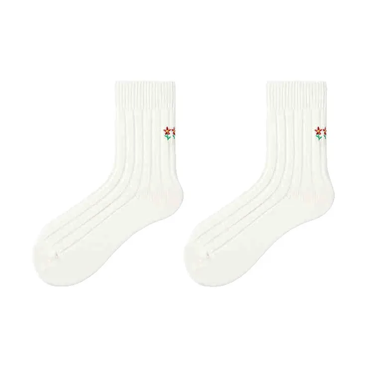 Primeet Mid Calf Socks Women's 1 Pack White Small Flower-0