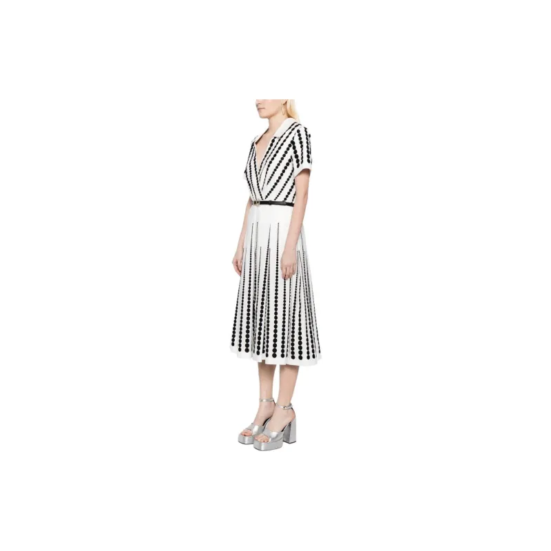 ELIE SAAB Embroidered Belted Pleated Midi Dress-3