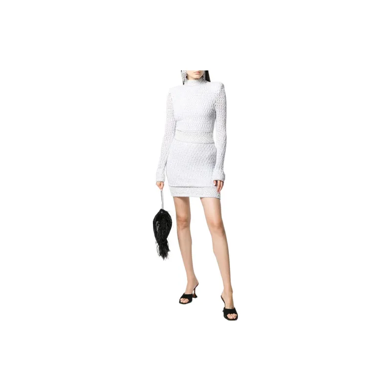 BALMAIN Long-Sleeved Dresses Women's Gray White-1