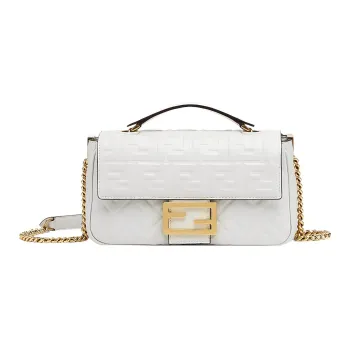 FENDI Baguette Leather Baguette Bag, Handbag, Shoulder Bag, Crossbody Bag Medium Size Women's White