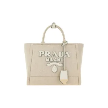 PRADA Linen Blend Tote Bag, Shopping Bag, Canvas Bag, Handbag Medium Size Women's Sand