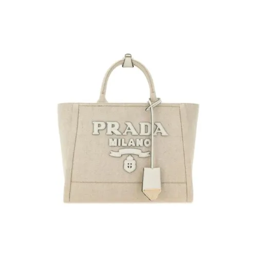 PRADA Linen Blend Tote Bag, Shopping Bag, Canvas Bag, Handbag Medium Size Women's Sand