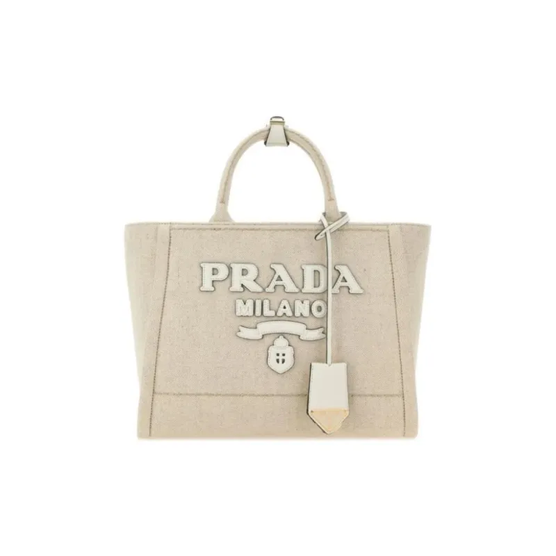 PRADA Linen Blend Tote Bag, Shopping Bag, Canvas Bag, Handbag Medium Size Women's Sand-0
