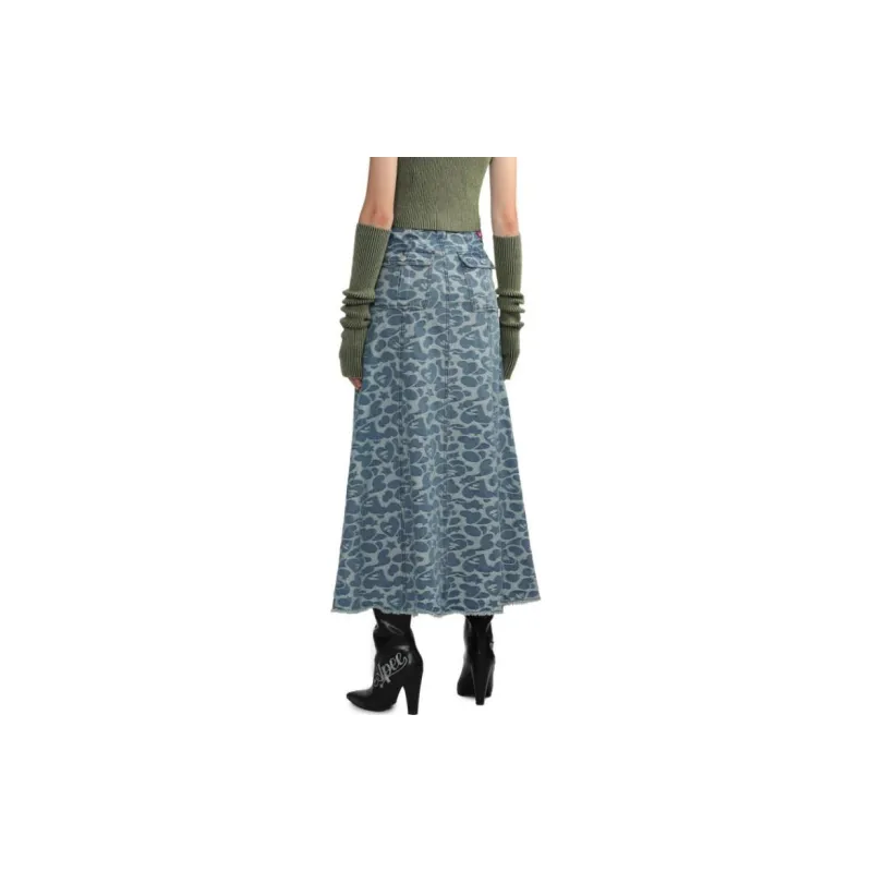 Bape Pattern Denim Long Skirt Light Indigo-4