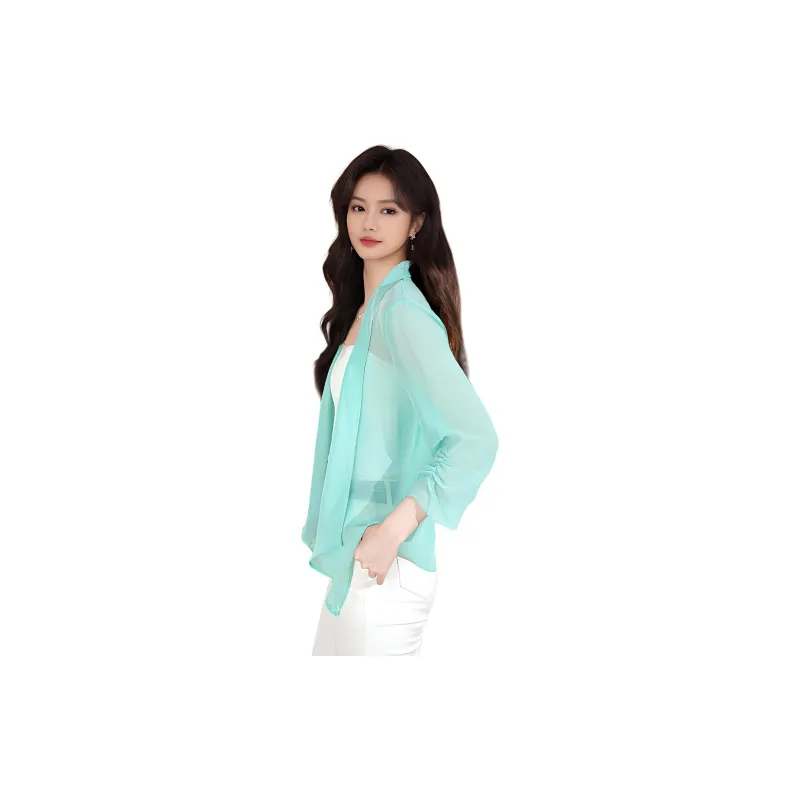 Wbwq Chiffon Shirts Women's Lake Green-2