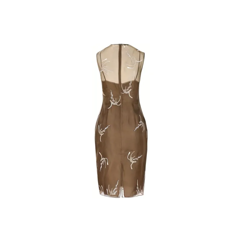 PRADA Allover Embroidered Sleeveless Midi Dress-1