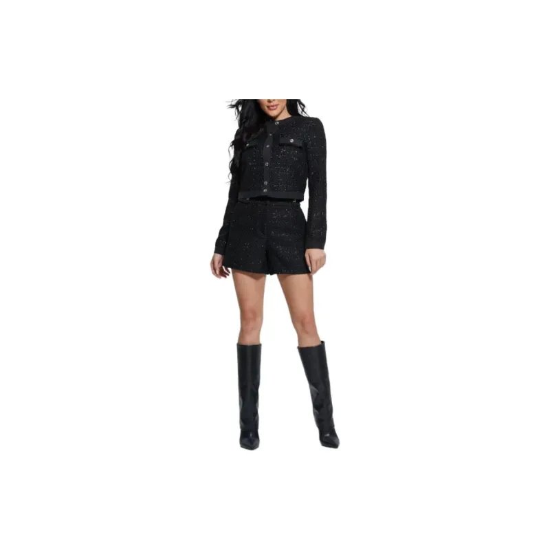 GUESS Clarissa Metallic Tweed Jacket Jackets Coats Women's Black-4
