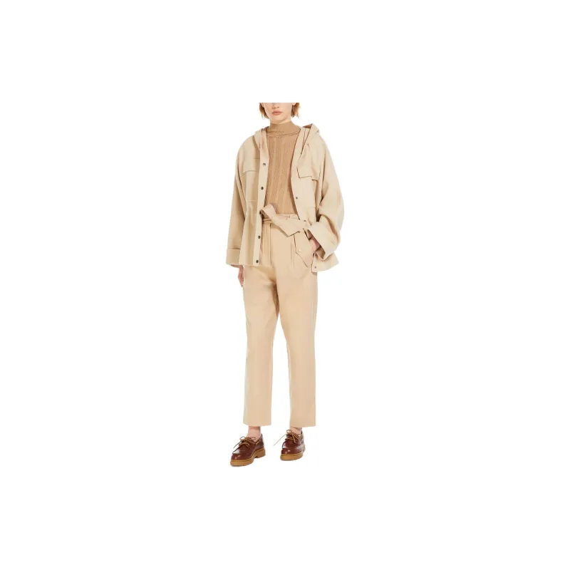 WEEKEND MaxMara Rango Collection Hooded Wool Parka Jackets Coats Women's Beige-1