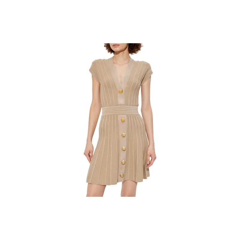 BALMAIN V Neck Flared Mini Dress-2