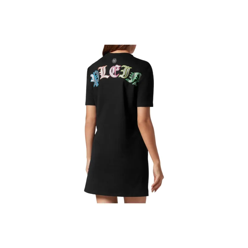 PHILIPP PLEIN Logo embellished Cotton T shirt Dress-3
